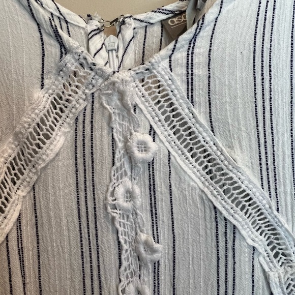 ASOS Blu/whiteStripe Peasant Dress w/embroidery Detail Sz US 10 - Picture 9 of 10